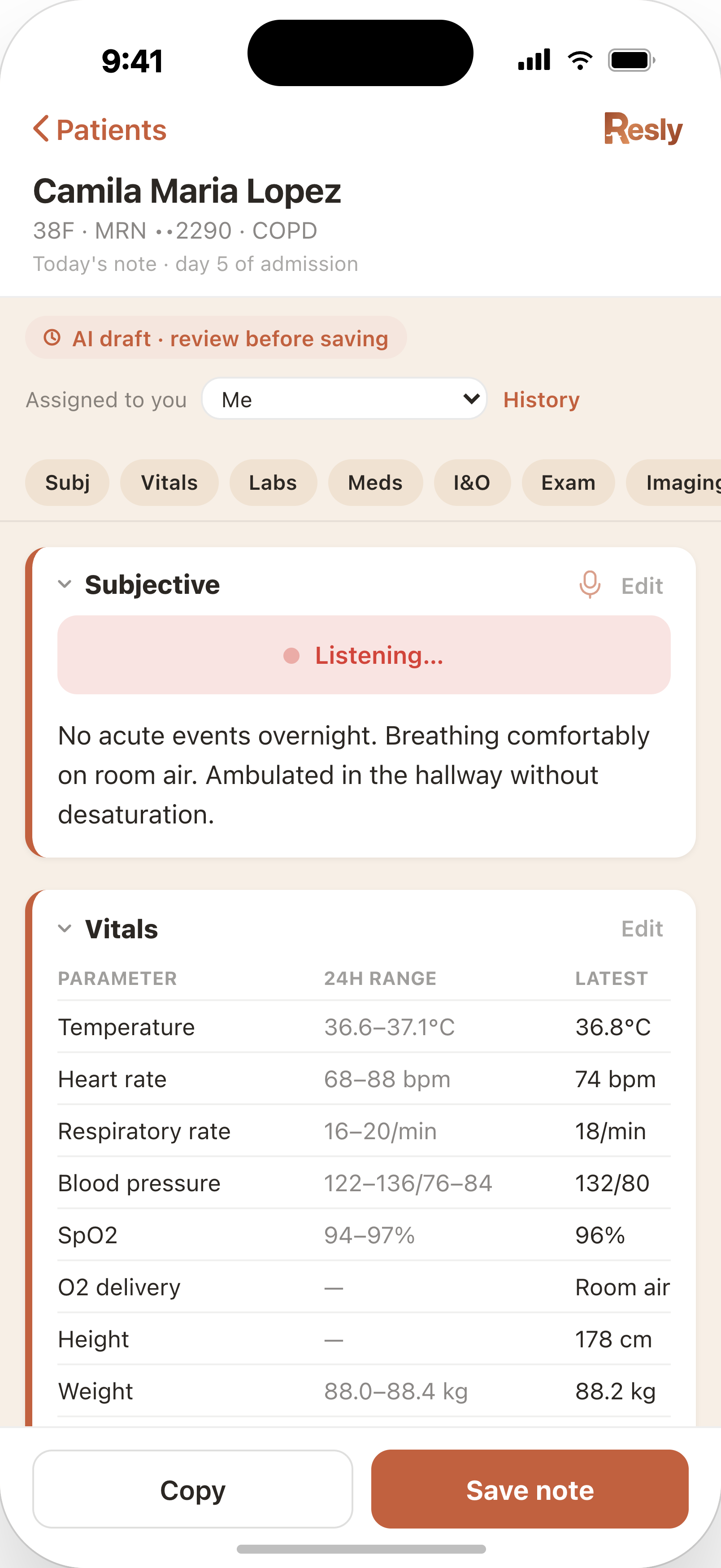 Voice dictation listening screen