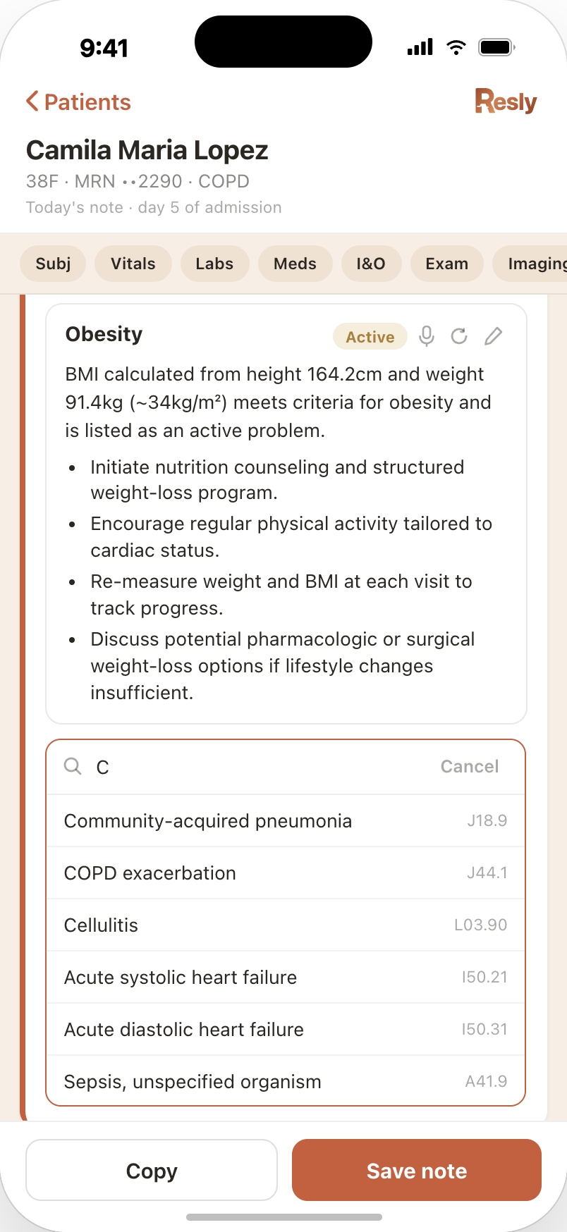ICD-10 problem search